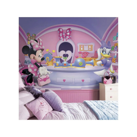 Minnie Fashionista Water Activated Peel And Stick Wall Mural Removable Disney Wall Decor 10.5 Ft By 6 Ft Easy Spray And Activate Paste