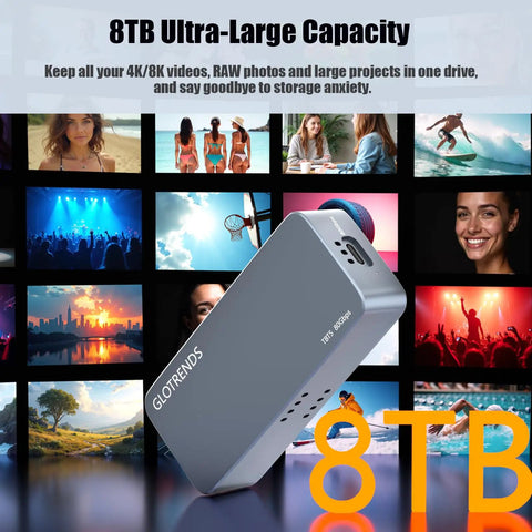 Badass 80Gbps M2 NVMe SSD Enclosure With Intel JHL9480 B2 Controller And Hella Quick 7000 MBps Thunderbolt 5 4 3 USB4 V2 Support For Up To 8TB Drives With Sleek PWM Fan Cooling Rig is shown next to vibrant media images.