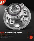 High hardness steel front wheel bearing and hub assembly for six lug 2009 to 2012 Chevrolet Colorado and GMC Canyon 4WD.