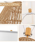 Close-up details of 2 Pack Woven Rattan Table Lamps With Plug In Boho White Fabric Shade For Nightstand End Table Living Room Bedroom Entryway Farmhouse Decor Great For Ambient Glow And Cozy Bohemian Vibe, showing rattan texture and bulb holder.
