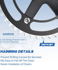 Close-up of 46T 170mm aluminum alloy square crankset chainring details for single speed bikes, highlighting teeth and drop-stop design.