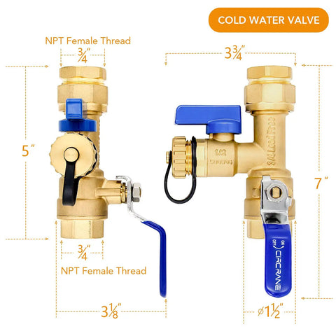Three Quarters Inch IPS Tankless Water Heater Isolation Valve Kit With Pressure Relief Valve And Drain Valve Lead Free Brass