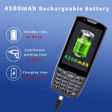 Android 13.0 2D Barcode Scanner PDA Handheld POS Terminal with 4500mAh battery, 4G WiFi Bluetooth, 4-inch touchscreen display
