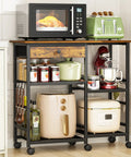 Microwave Stand With Wheels 6-Tier Rolling Cart Adjustable Shelves Kitchen Island Storage Office Organizer Coffee Bar Table Rustic Brown All-In-One Microwave Oven Rack For Living Room Dorm And Small Spaces displaying kitchen appliances and storage items