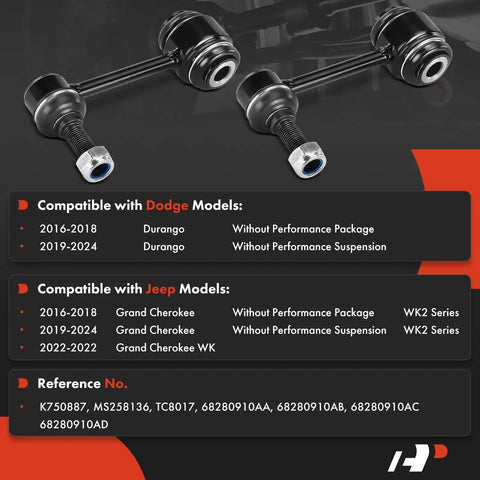 2 Piece Front Sway Bar Link Kit For Jeep Grand Cherokee WK2 And Dodge Durango 2016 To 2024 Pro Grade Built To Last diagram