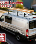 Heavy Duty Van Ladder Rack With Side Rollers And Cargo End Stops For Ford Transit Nissan Vans No Mess Plug In Mounting on van roof.
