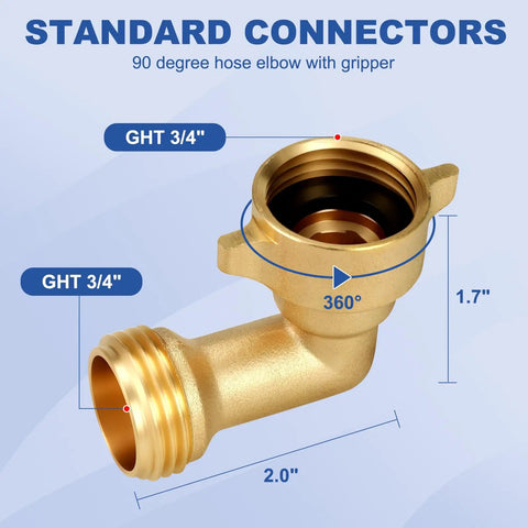 Brass 90 Degree Hose Elbow For RV And Garden Three Quarter Inch Leak Free Water Connector That Prevents Kinks And Delivers Smooth Flow No Fuss Fit For RV Inlets And Outdoor Faucets Durable Backyard Hose Fitting, GHT 3/4 in brass elbow