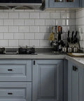 Dead Solid Matte Black T Bar Drawer Pulls And Cabinet Knobs 100 Pack Bulk Hardware For Kitchen Cabinets on blue cabinets.