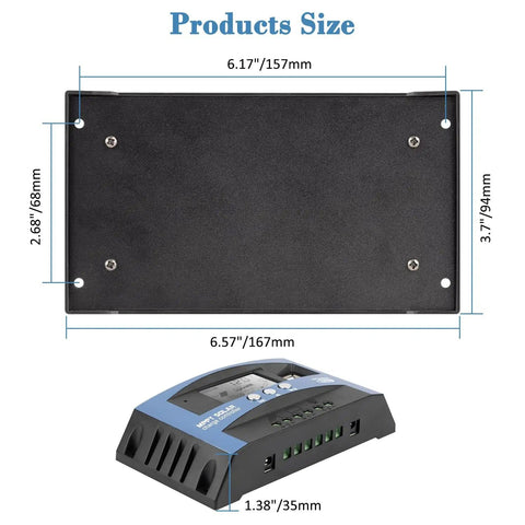 30A MPPT Solar Charge Controller For 12V And 24V Systems With LCD Display Auto Battery Charger Dual USB Ports Timer dimensions
