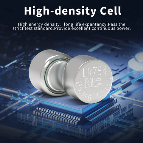 20 Pack Lr754 Ag5 Button Cell Batteries 1.5v Alkaline Power For Watches And Calculators close-up of LR754 cell on circuit board
