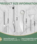 Four Piece Stainless Steel Fish Scaler Set With Serrated Blade Design, Rust Resistant Descaler Tools size comparison image.