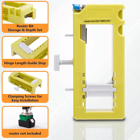 Hinge And Latch Installation Kit With ABS Mortiser Template For Accurate Scoring And Chiseling, Adjustable Hinge Length And Thickness, Green.