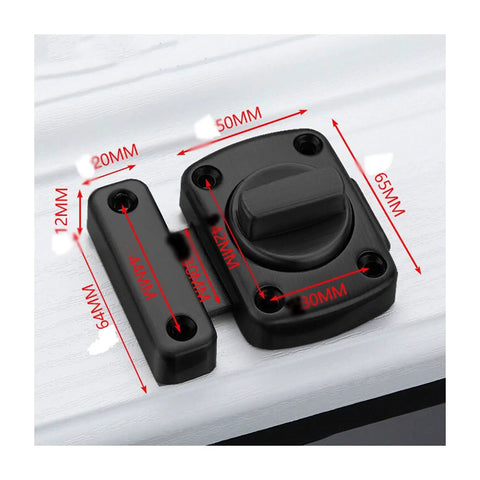Sliding Door Lock Zinc Alloy Universal Wardrobe Catch Bolt Gate Latch shown with dimensions for installation.