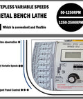 Control panel of Lgx Enzhuo Wm210v Metric Precision Metal Lathe With Brushless Motor And Stepless Variable Speeds showing speed settings.