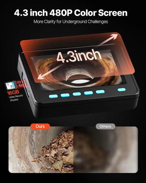Drain Camera Kit With 164ft Cable, 4.3 Inch Color Screen, DVR Recording, Flexible Snake Cable, IP68 Waterproof Borescope With LED Lighting, Rugged Endoscope For Home Plumbing, Wall Duct And Sewer Inspection 4.3-inch screen