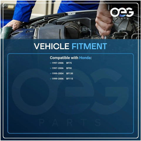 Mechanic working on engine with vehicle fitment chart for Beefed Up Starter For Honda 4 Stroke Outboard Motors 75HP 90HP 115HP 130HP Replacement Part