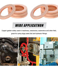 10 Pack 14mm Copper Oil Drain Plug Gasket Set for Your Ride Seals Replacement Crush Washers Sealing Gaskets Compatible with OEM PN 007603014106 Car Accessories, showcasing copper gaskets and usage examples