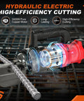 Portable 1400W Hydraulic Electric Rebar Cutter, 7/8 Inch Heavy Duty Steel Bar Nipper showing high-efficiency internal motor and cutting mechanism.