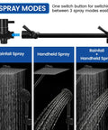 High Pressure Rainfall Shower Head And Handheld Shower Combo with 11 Inch Extension Arm showing 3 spray modes