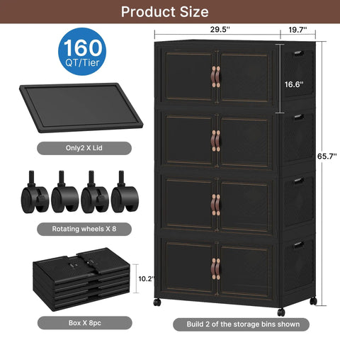 Huge 1280QT Stackable Storage Bins With Secure Snap Tops Featuring Slick Collapsible Cabinet Frame Rock Solid Plastic Drawers With Clear Front Panels For Easy Reach Home Organization And Everyday Decluttering Wins