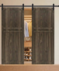 Top Shelf Heavy Duty Sliding Barn Door With Complete Hardware Kit Included Hella Smooth Gliding Double Track System For Interior Closets Easy No Sweat Setup in a cozy closet setting.