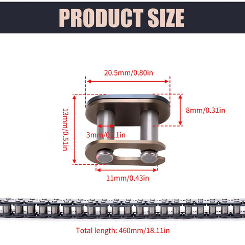Drive Chain 116 Link With Chain Breaker For 43cc 47cc 49cc 50cc 2 Stroke Pocket Rocket Bikes size details with measurements