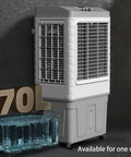 Portable Evaporative Air Cooler With Four Freezing Ice Packs And Spacious Water Tank Kicks Serious Heat For Bedroom Home Office with 70L tank.