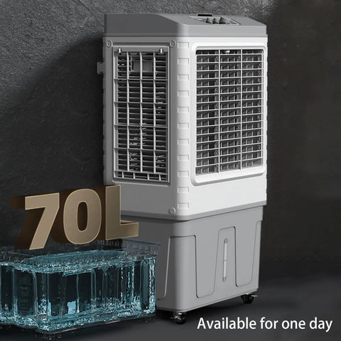 Portable Evaporative Air Cooler With Four Freezing Ice Packs And Spacious Water Tank Kicks Serious Heat For Bedroom Home Office with 70L tank.