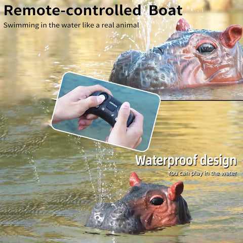 Hippo Themed RC Boat Remote Control Water Spray Totally Fun For Lake River And Pool 2.4GHz Electric Boating Toy in action