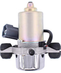 Electric brake booster vacuum pump with metallic cylindrical body, side electrical connector, and mounting bracket