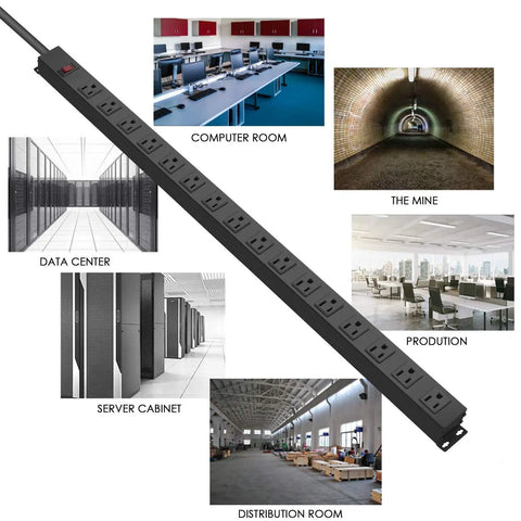 Heavy Duty Metal Wall Mount Power Strip With Built In Switch Aluminum Alloy Mount Socket 16 Wide Spaced Outlets shown with various usage scenarios.