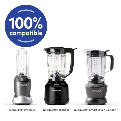 100% compatible NutriBullet Pro 1000 and Smart Touch Blender systems alongside blending cups.