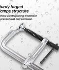 Close-up of Beefy 4 Pack 12 Inch Welding Bar Clamps Drop Forged Steel with water droplets, emphasizing rust resistance.