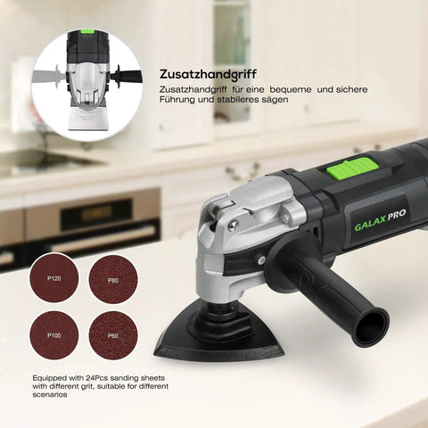 Heavy Duty Pro Grade Oscillating Multi Tool Kit With 6 Variable Speeds 3.5A Quick Clamp System Change 30 Accessories shown