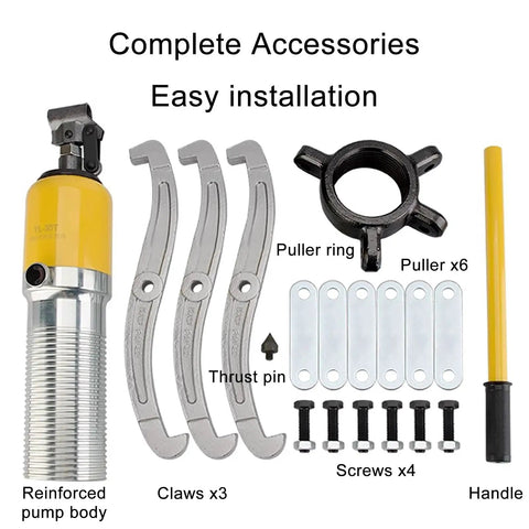 Heavy Duty Hydraulic Gear Puller Kit Killer Bearing Remover Tool With Forged Steel Arms Knockout Power For Shaft And Pulley Extraction Shop Ready Workhorse accessories including pump, claws, and screws.