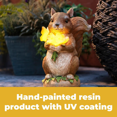 Charmed Solar Powered Led Outdoor Decor Porcelain Squirrel Figurine Light Up Garden Statue Gift For Yard Lawn Patio Walkway