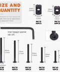 Diagram showing size and quantity of components in the 121 Piece M6 Furniture Bolts And Barrel Nuts Set With Hex Key For Baby Crib.