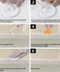 Step-by-step process using Tile And Granite Marble Fix It Kit For Porcelain Quartz And Other Stone Surfaces That Fix Chips Dents Cracks