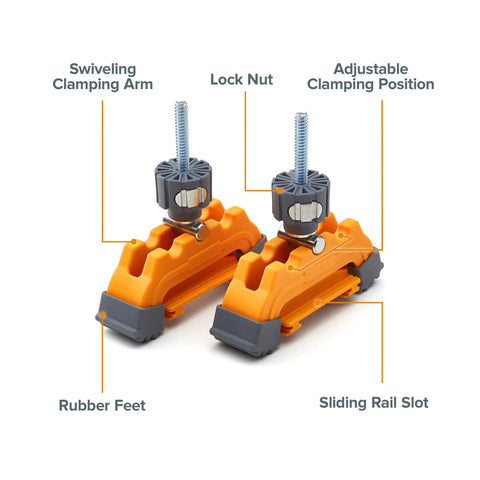 Track Clamps For WTX And NGX Clamp Edge Systems, Saw Guide Accessory For Woodworking Carpentry And DIY Projects, Durable Quick Install Hold Downs, Two Pack, Model 542011 Built To Last In Black And Orange