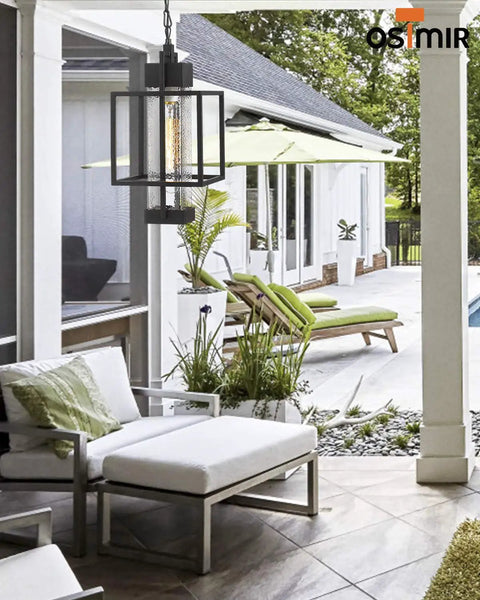 Outdoor Pendant Light 16 Inch One Light Black Hanging Porch Chandelier With Bubble Glass For Patio Gazebo Entryway