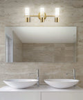 Oil Rubbed Bronze Modern Integrated LED Vanity Light Wall Sconce For Bathroom With Clear Bubble Acrylic Shade above dual sinks