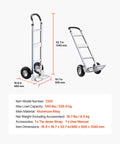 Heavy Duty Aluminum Hand Truck Dolly With Non Slip Wheels And Handle, 500 Lb Capacity Portable Trolley, dimensions shown