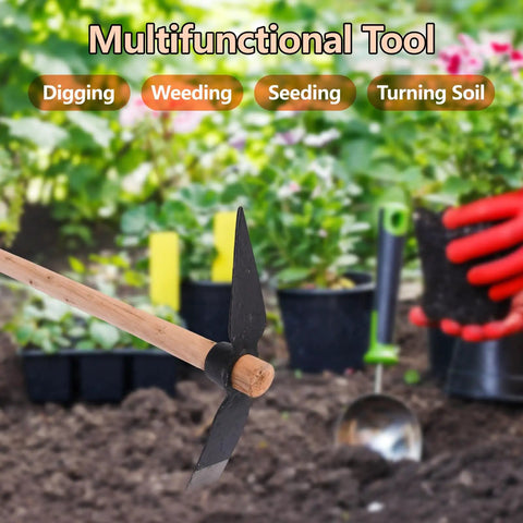 Heavy Duty Gardening Pick Axe With Wooden Handle Do It All Mattock Hand Tool For Digging Weeding Tilling Breaking Soil Outdoors