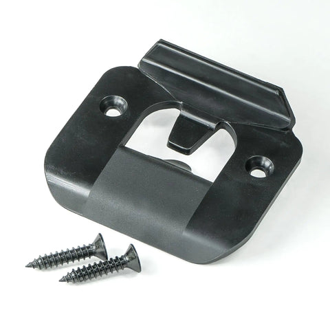 Decorative Door Silencer Strike Plate in black, includes screws for hassle-free installation to silence loud latches.
