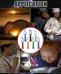 Collage showing 49 Pack Mini Keychain LED Flashlights Bulk With Buckle For Camping Hiking Outdoor, showcasing night use and carabiners.