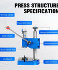 Built Tough Half Ton Manual Press Heavy Duty Iron Desktop Arbor Tool With Spring Assisted Lever For No Sweat Shaft Installation showing detailed structure.