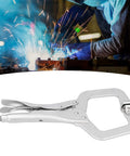 Heavy Duty C Clamp Locking Pliers With Adjustable Jaw For Welding And Grinding Projects Made From Tough 55# Steel With Sandblasted Finish.