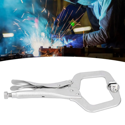 Heavy Duty C Clamp Locking Pliers With Adjustable Jaw For Welding And Grinding Projects Made From Tough 55# Steel With Sandblasted Finish.