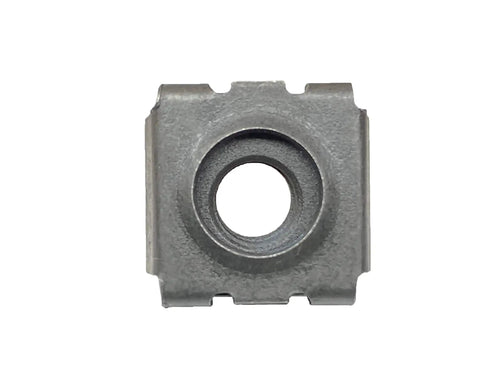 Heavy Duty 12-24 Threaded Cage Nuts For Server Equipment Cabinets 100 Pack Black Oxide Steel snap-in nut front view.