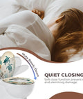 Teal Resin Toilet Seat for Bathroom with soft close feature, shown partially open above a toilet for quiet operation.